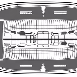 a drawing of a plan of a boat, looking down at the deck area,an overhead view of the interior of a boat,an overhead view of a boat