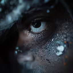 a close up photo of an individual with black and white paint
