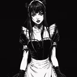 an anime character holding her hand on a black background