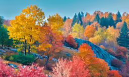 the fall trees are changing colors in this picture