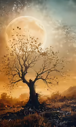 an image of a tree in a field with a sky background