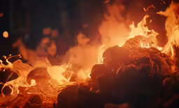 bright orange fire with lots of flames and dark background