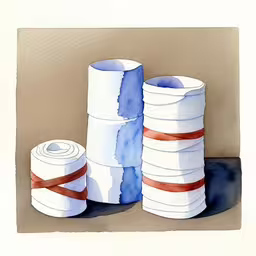 the stacks of toilet paper are next to each other,a painting of several rolls of toilet paper