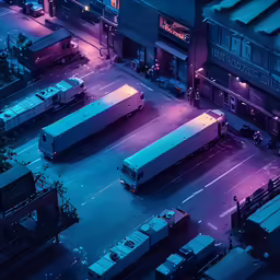 two large trucks are parked in a parking lot