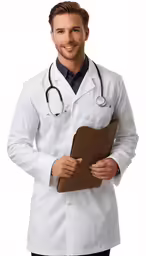 a man in a lab coat holding a file