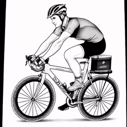a drawing of a person riding a bike with the basket