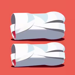 two shoes with a curled top and bottom are placed on top of one another,the paper is folded in a similar pattern,two white papers are shown with no lid,two sneakers made from white paper are shown on red,two pieces of paper folded up into a ball