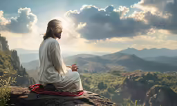 jesus sitting in meditation on top of a mountain