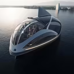 this futuristic boat is floating on water