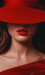 a female in a red dress and hat