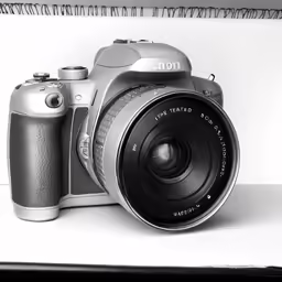 a camera sitting on a shelf next to the top of a table