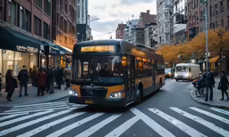 there is a city bus on the road
