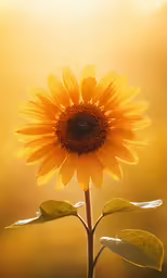 a close up of a sunflower with yellow background