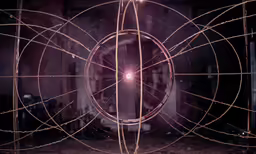 an abstract view of wires and a light with a circular design on it