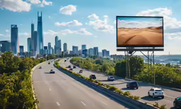 a street with billboards and cars on it