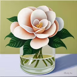a close up of a flower in a vase,a painting of a single flower in a glass vase