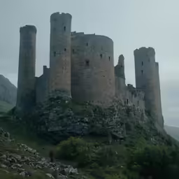 a castle tower is sitting on top of a hill