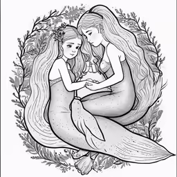 two mermaids sitting on top of each other