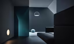 two colored walls in an open space with furniture