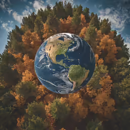 a 3d photo of the earth with trees on both sides