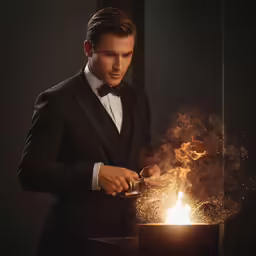 a man is cooking food on an open grill