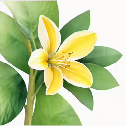 a yellow flower with green leaves surrounding it