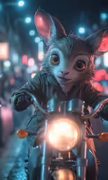 a mouse is riding on a motorcycle in the dark