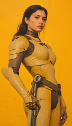 an image of woman wearing a leather suit