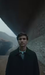 a man is standing with his hand in his pockets and staring at the camera