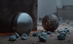 an object made out of large stones next to an iron bowl