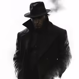 man in a hat and coat smokes a cigarette