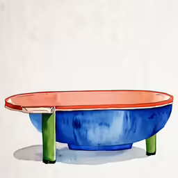 watercolor drawing of blue bowl with red edge