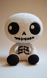 a skeleton figurine sits with one eye closed and eyes open