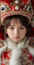 a young girl in chinese garb with pearls on her head and hair