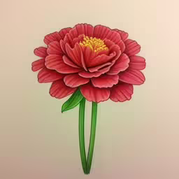 a beautiful red flower painted in pastel on a sheet of paper,an image of red flower with green stem