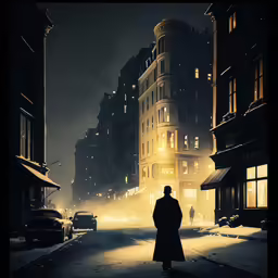 a man is standing on a snow covered street