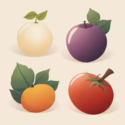 two tomato and an apple with leaves on them