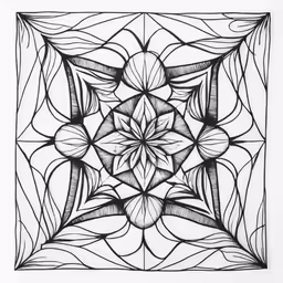 a square, intricate drawing of an ornate flower with leaves