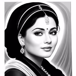 a black and white photo of an older indian woman