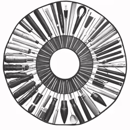 the image shows a circular circle with makeup brushes in it