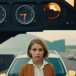 a girl standing in front of a traffic light
