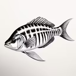 a fish is shown in this drawing, it has a diagonal stripe pattern on it
