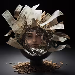an artistic portrait shows the way through dollars bill sculpture