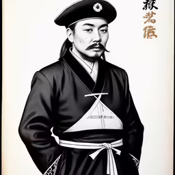 an ink painting of a man in a black kimono