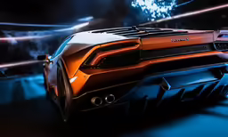 an orange lamb vehicle with lights on the back