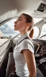 the woman is driving her car on the road