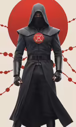 an asian style image of a guy in black