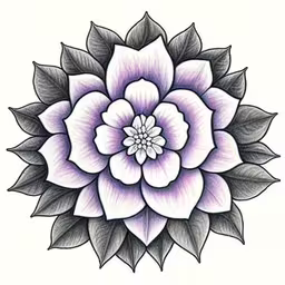 purple flower drawing on a white background,a pink and white flower with green leaves