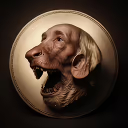 a head of an old man with teeth missing