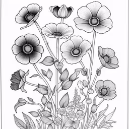 an image of flowers on the ground,a black and white photo of an art work with flowers